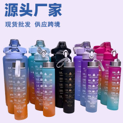 3 ピースカップグラデーションカラープラスチックウォーターカップスポーツケトルポップアップカバーレインボーセットカップポータブル漏れ防止
