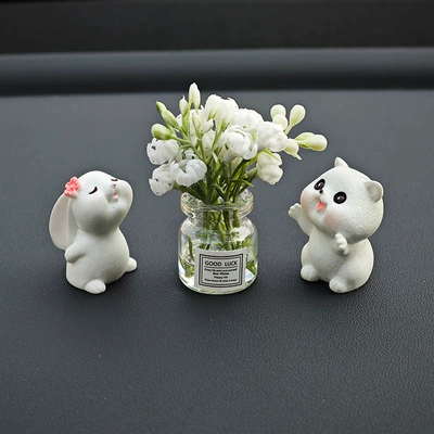 Car ornaments | ornaments - white-jasmine-vase-smell-flower-rabbit-hug-cat