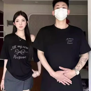 夏纯棉短袖T恤情侣装慵懒风宽松小众设计感男女上衣学生潮牌班服
