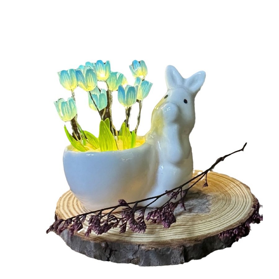 Explosiones transfronterizas pequeñas conejos tulipanas lámparas nocturnas hechas a mano DIY atmósfera de cumpleaños adornos regalos para los amantes