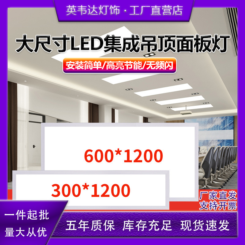 Integrated Ceiling 600X1200 Flat Panel Light 300X1200 Aluminum Gusset Gypsum Board Embedded Led Light 30X120