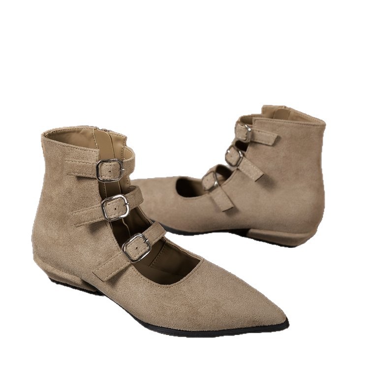Sheepskin Version~2026 New Style Pointed Toe Chunky Heel Buckle Ankle For Women, Fashionable And Elegant, Versatile_vogvips.com