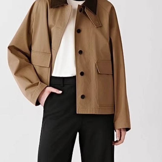 Cross-Border Ic Xiaohe Women's 2025 Autumn New High-Density Twill Cotton Jacket Barn Style Windbreaker Short Coat Camel Color