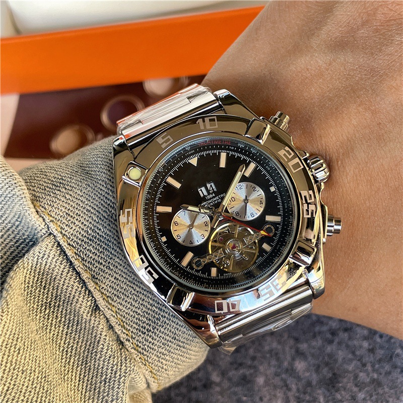 Cross-border Men's Watch Mechanical Watch Swiss New Big Flywheel Fully Automatic Mechanical Watch Business Steel Band Watch