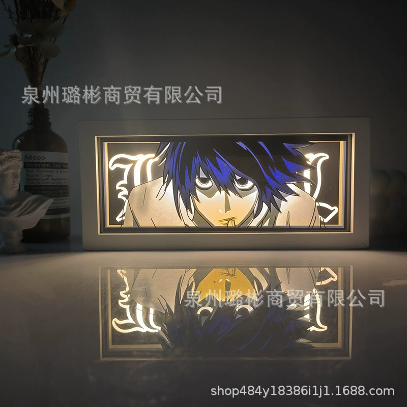 Бумажный резной светильник One Piece Luffy, деревянная рамка, настольный ночник, монохром/ RGB