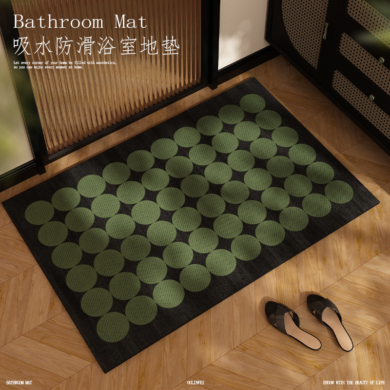 American-Style Retro Bathroom Door Mat, High-Grade Green Toilet Entrance Absorbent, Non-Slip, Dirt-Resistant Diatomaceous Earth Foot Mat for Bathroom