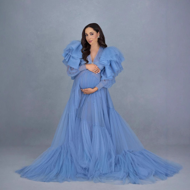 Cross-border new pregnant women's skirt gauze skirt perspective sexy belly photo dress a batch of support generation