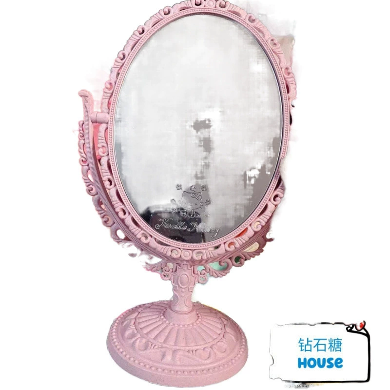 Зеркало Vanity Hello Kitty овальное розовое, зеркало 16×21 см, общая высота 30 см, ретро милое