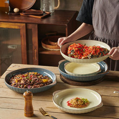 A5L釉下彩雙耳剁椒魚頭盤子蒸魚家用陶瓷大號圓盤菜盤裝小龍