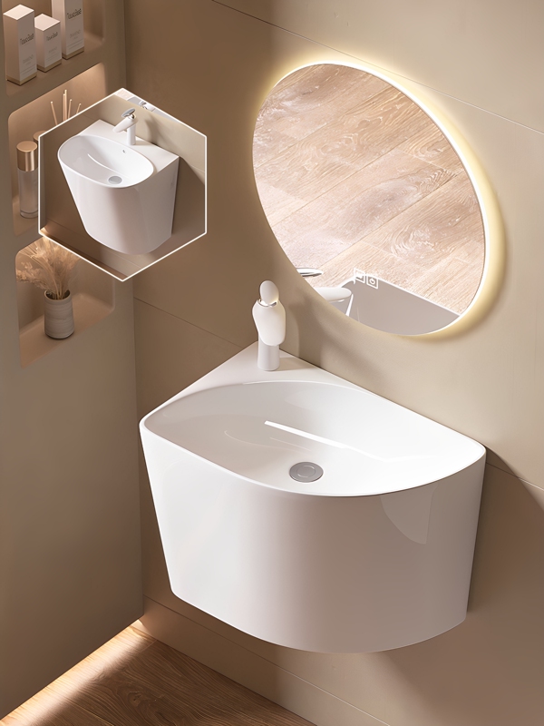 Wall-Mounted Washbasin Corner Ceramic Washbasin Hanging Basin Bathroom Wall-Mounted Small Apartment Balcony Washbasin