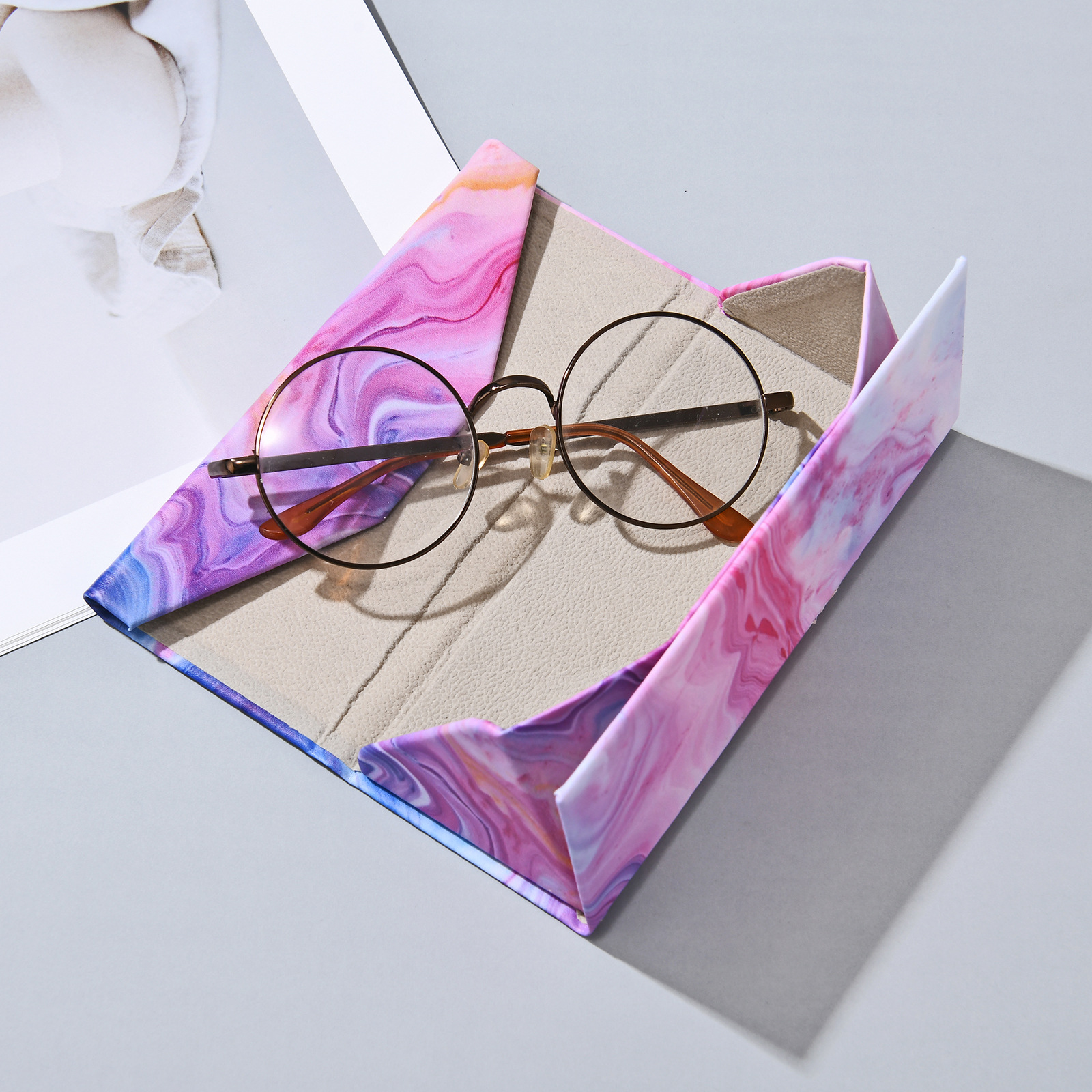 PU Material Chinoiserie Colorful PU Unisex Glasses Case