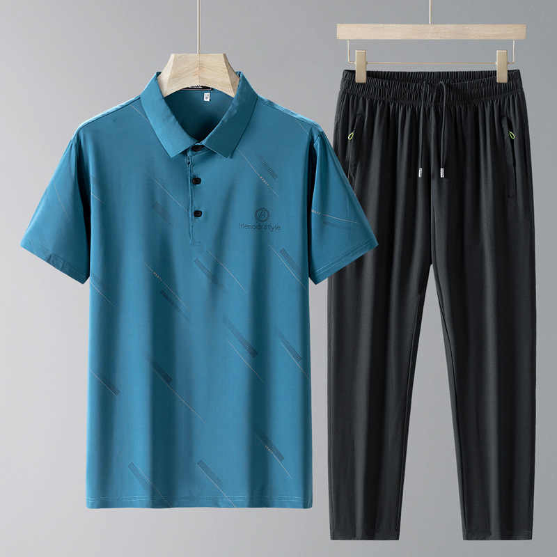 Camiseta de seda de hielo para papá de verano, traje de mediana edad de manga corta para hombre, traje de dos piezas, camisa de polo casual para abuelo y padre para hombre