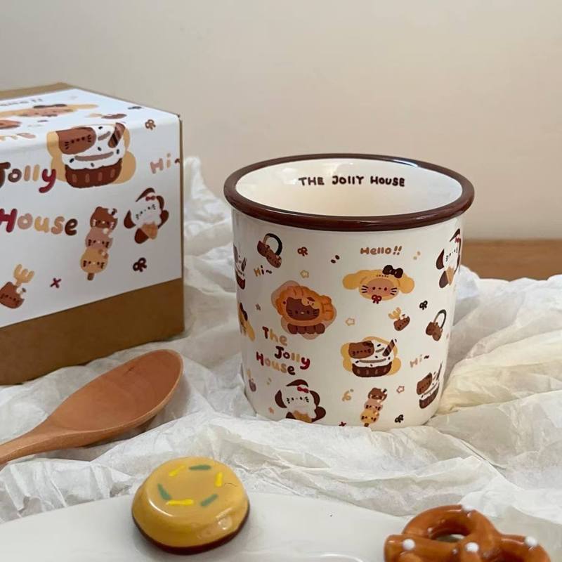 卡通原创条纹陶瓷杯可爱猫咪情侣款马克杯高颜值大容量早餐牛奶杯|undefined
