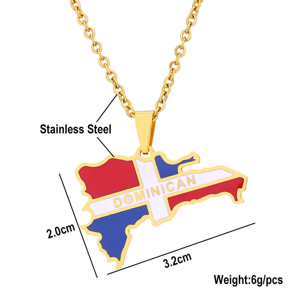 Collana con ciondolo in acciaio al titanio con mappa dominicana per uomo e donna, collana di coppia in acciaio inossidabile, accessori di tendenza_voghion.com