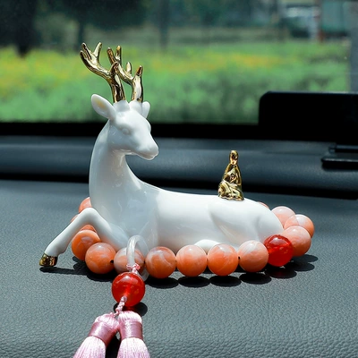 Car ornaments — Girls Men New High-End - send-anti-skid-mat-lying-deer-golden-buddha-goddess-powder-gear-beads