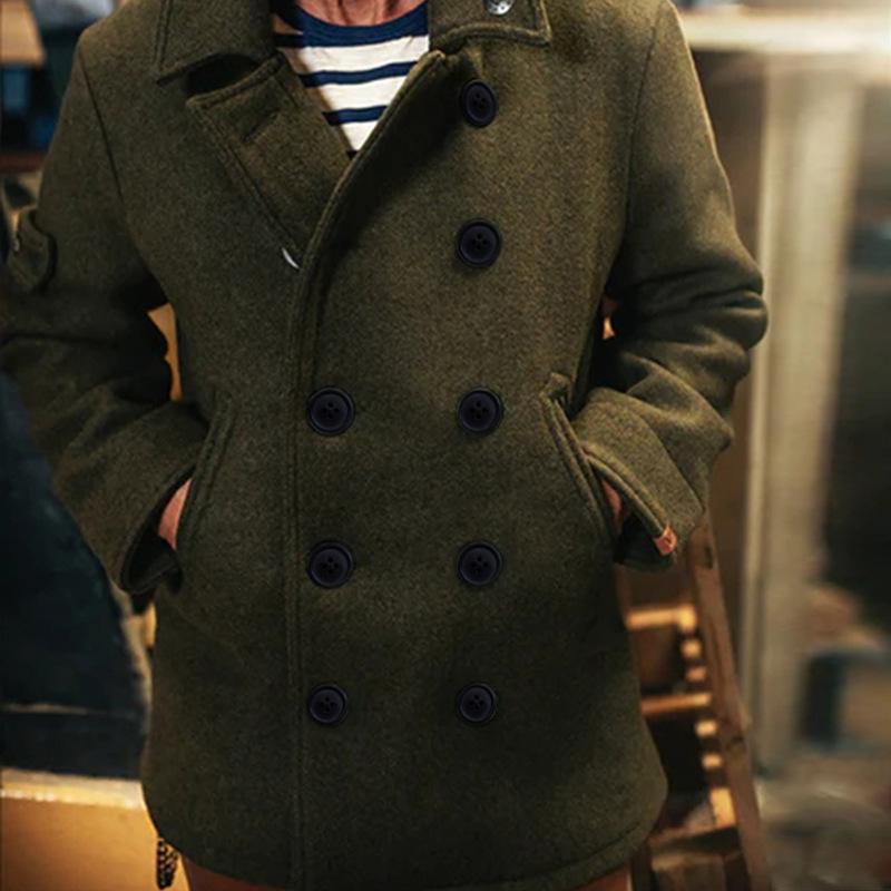 2024 Herbst/Winter Zweireiher Jacke Herren British Style Fashion Solid Color Wollmantel_voghion.com