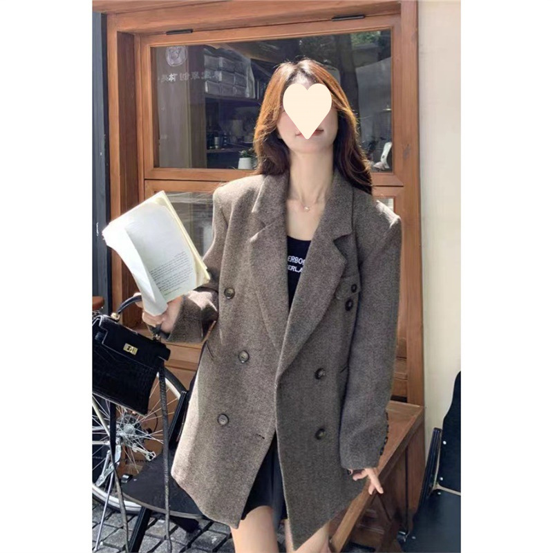 小个子毛呢西装外套2025秋冬新款赫本高级加厚中长款呢子大衣