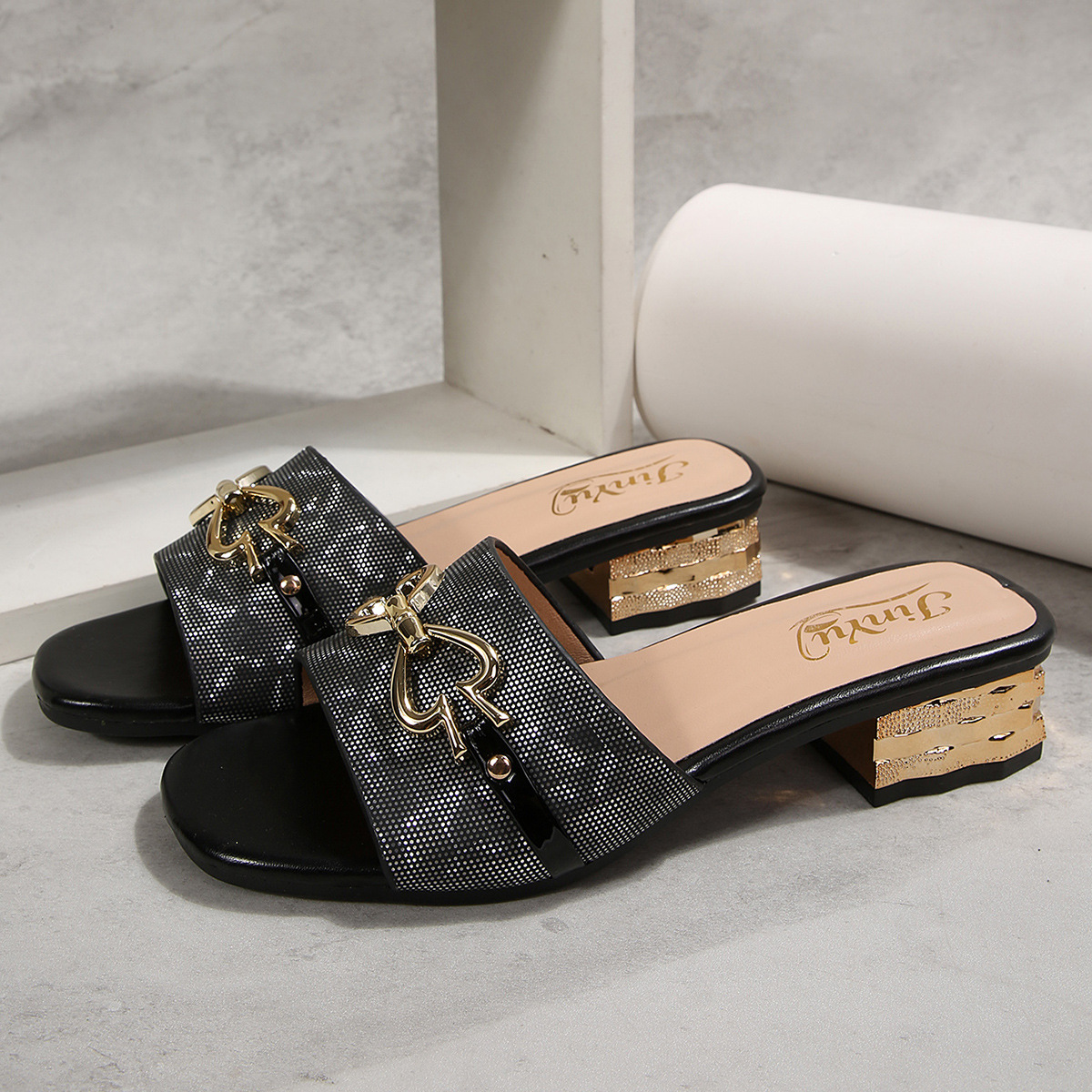 Sandalias de Tacón Alto con Puntera Cuadrada de Cuero Sintético con Tacón Grueso para Verano y Uso Diario image 6