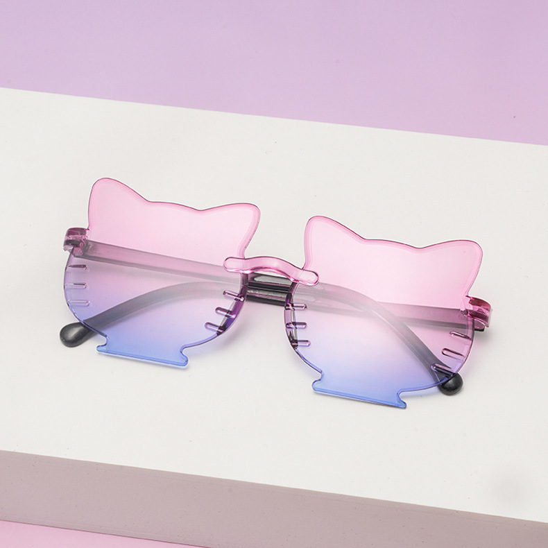 Special-Shaped Mirror Glasses Style Cute Novelty Sweet Cat PC UV400 Protection Gradient Tinted Lenses Special-Shaped Mirror Frameless Kids Sunglasses