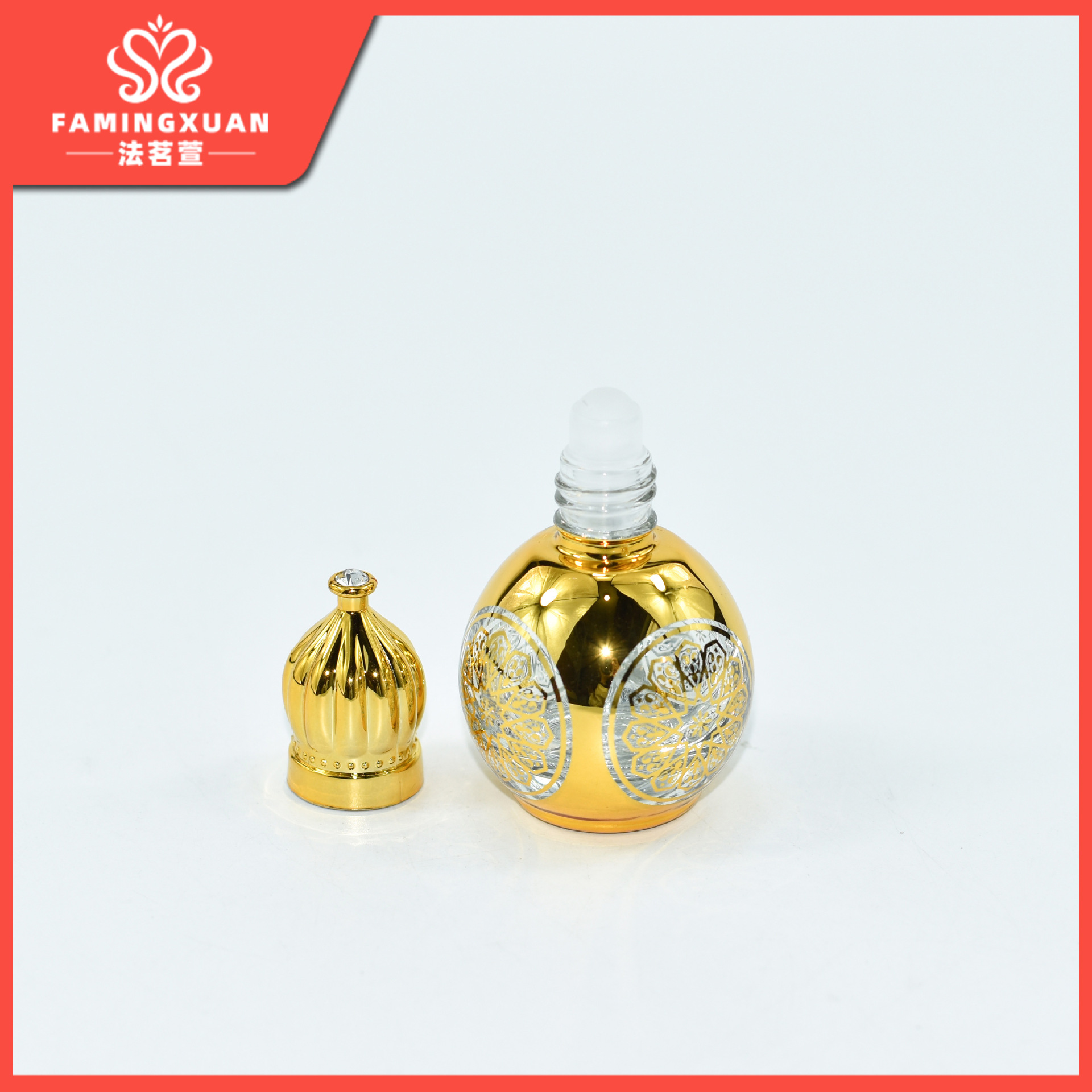 Faimingxuan sub-botella de perfume a granel botella vacía 12ML bola de cristal dorado botella vacía