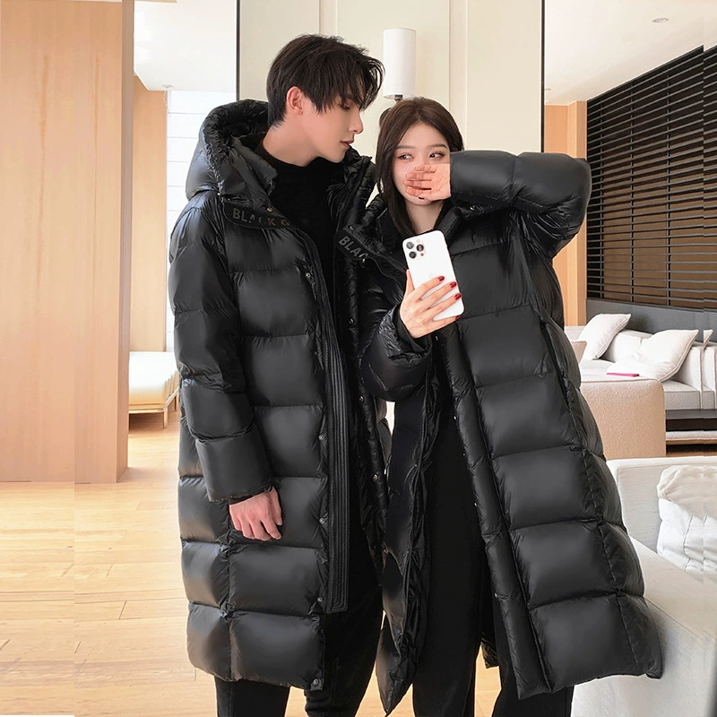 Толстый 2024 Northeast Travel Black Gold новый длинный пуховик для пар мужчин и женщин