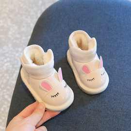 冬季女宝宝棉鞋-一岁小童公主雪地靴加绒防水婴儿鞋软底学步鞋