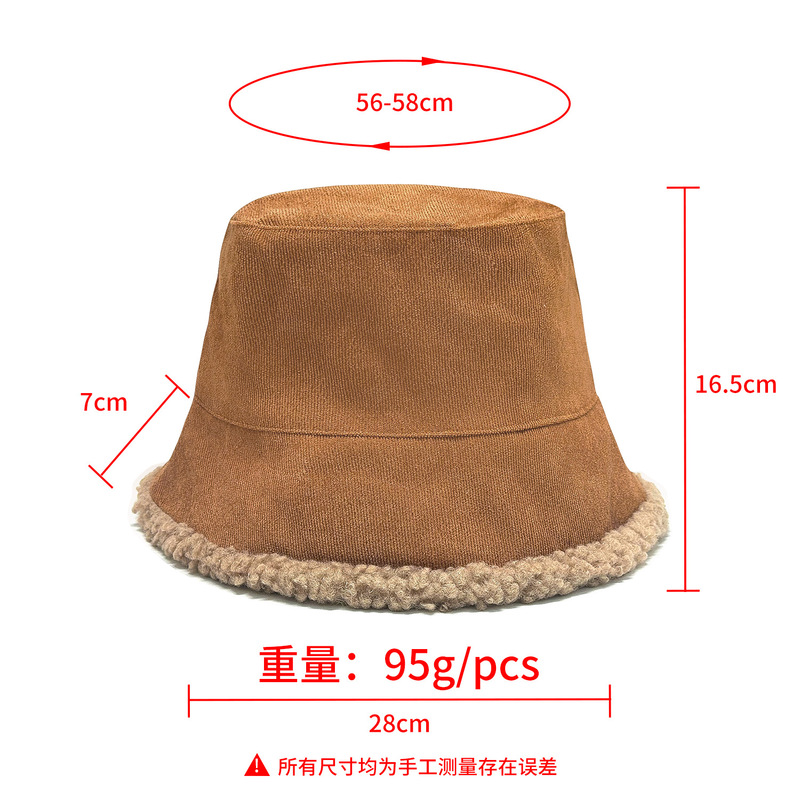 秋冬新款帽子女韩版灯芯绒渔夫帽保暖加厚桶帽双面戴羊羔绒盆帽|undefined