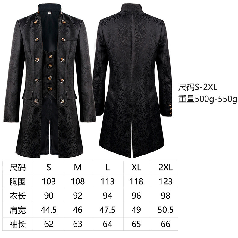 万圣节亚马逊欧美男士大衣纯色时尚蒸汽朋克复古男士制服立领服装|undefined