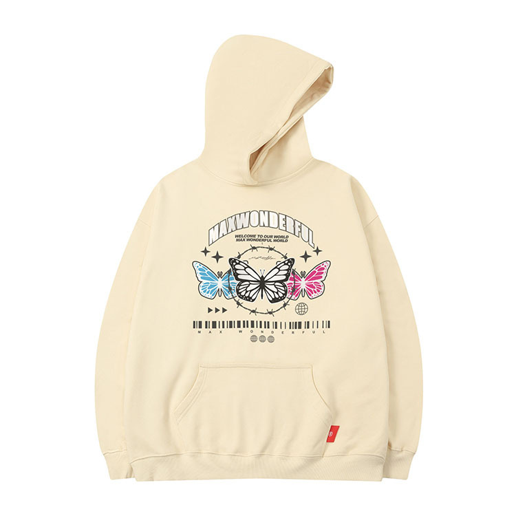 Vêtements pour hommes pull à capuche couleur lourde sweat-shirt papillon 400G velours léger plus velours style couple ample_voghion.com