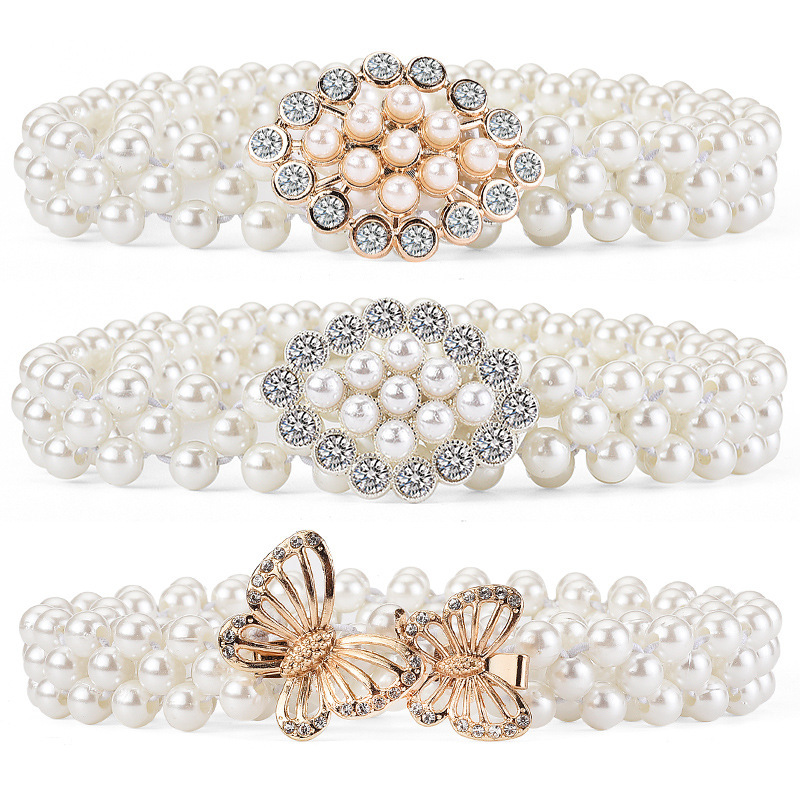 Summer dress Clothing with Pearl Belt Women's All-match Decorative High-end Princess Style Pearl Waist Chain