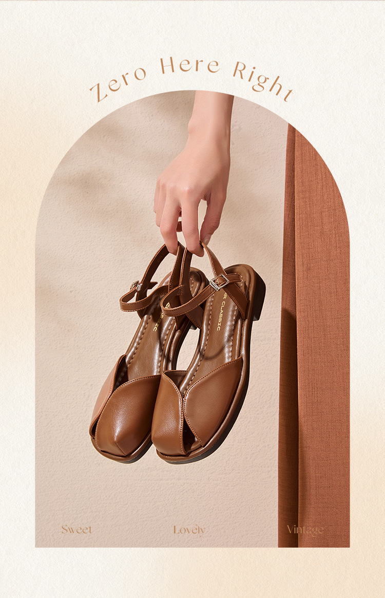 Sandal bít mũi nữ phong cách Mori quai mảnh đế bệt — KN30 màu be chi tiết 19