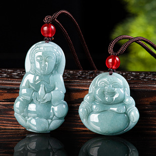 Natural A Jade Blue Water Medium Guanyin Buddha Pendant Jewelry for Men and Women Ice Jade Hanging Ornaments