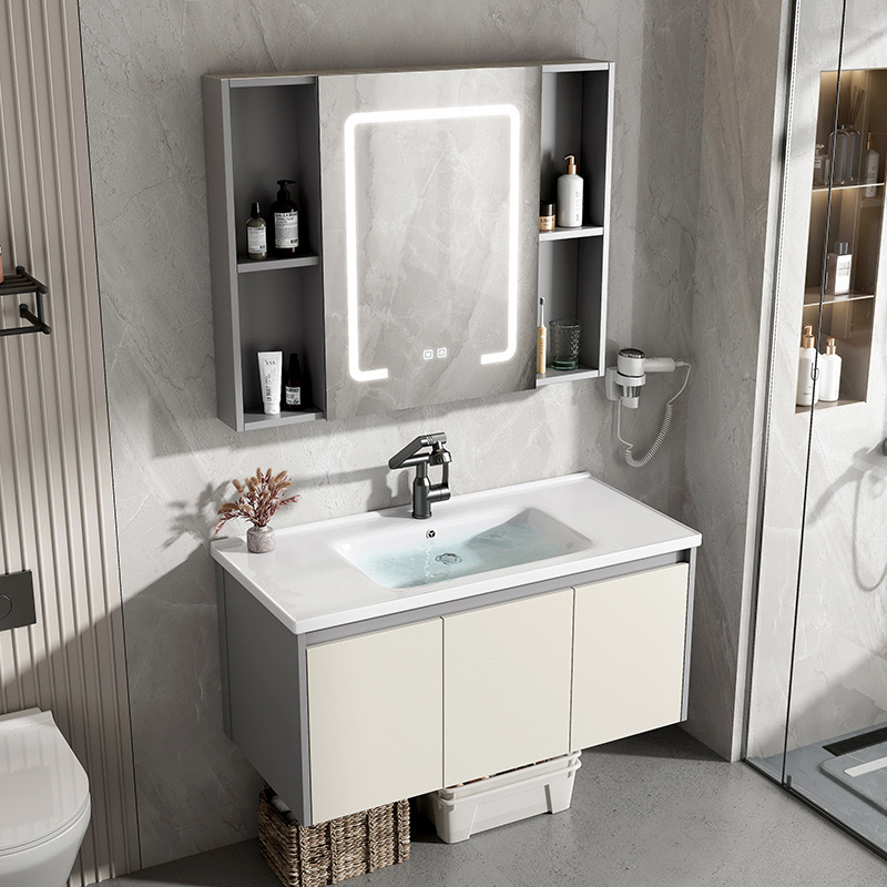 Mueble de baño de estilo crema, lavabo integrado de cerámica, espacio, baño de aluminio, lavabo, lavabo, lavabo, baño combinado