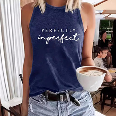 Alibaba.com and Amazon Hot Selling Letter Print Crew Neck Top Spring and Summer Casual Sleeveless Top Cross-border E-commerce