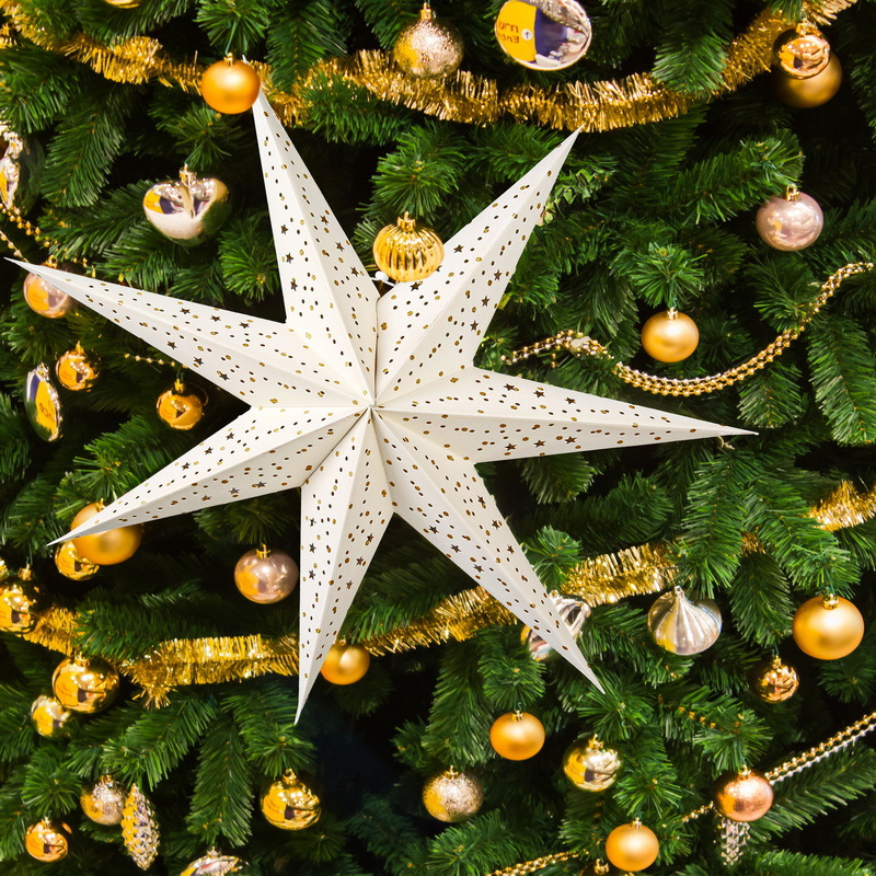 Navidad de papel flocado estrella de cinco puntas linterna colgante retro terciopelo plegable estrella de siete puntas fiestas colgante estrella interior