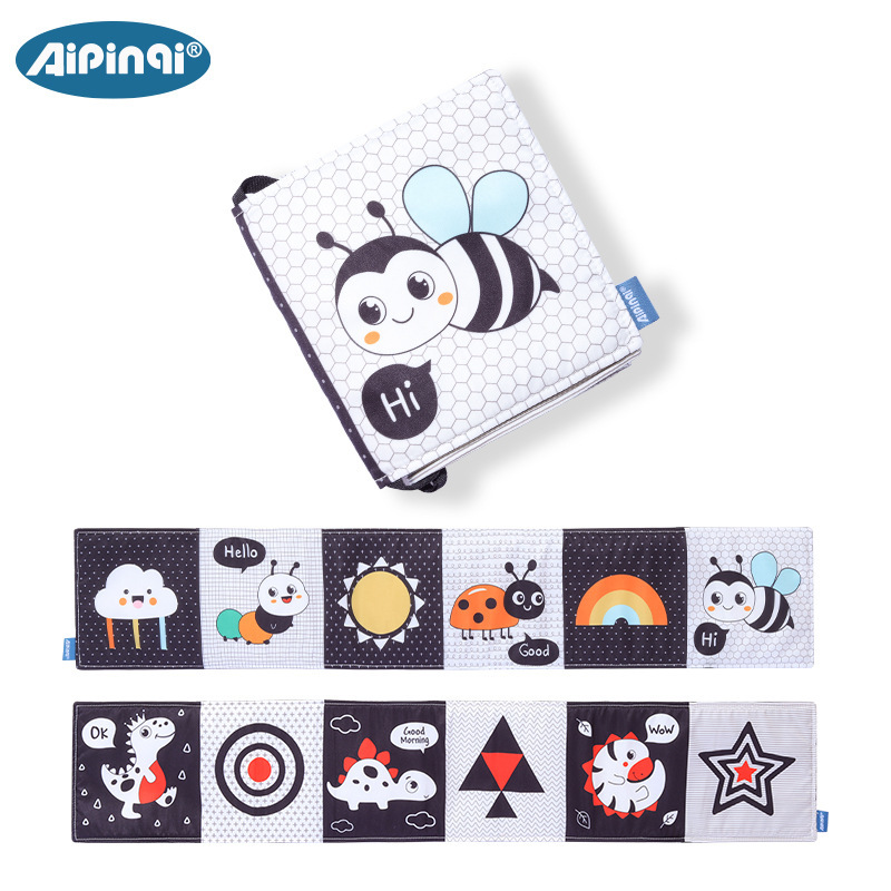 Aipinqi nueva llegada bebé blanco y negro serie cubierta de la cama libro bebé educación temprana puede morder juguetes cubierta de la cama libro