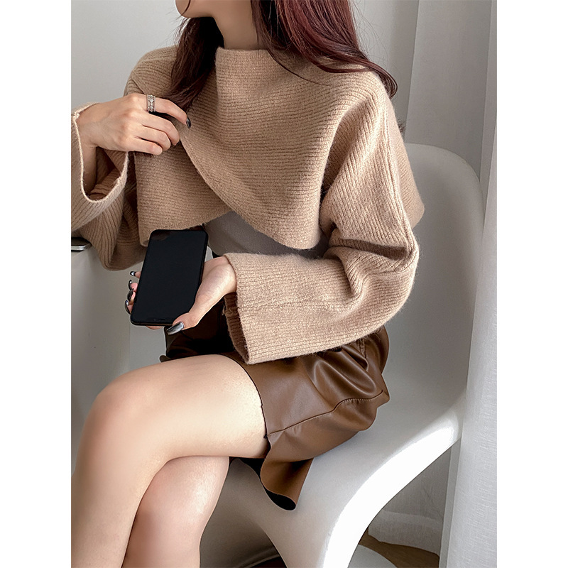 24 invierno Puyuan estilo neutro japonés y coreano ropa casual de punto chaqueta de cuello grueso suéter suelto