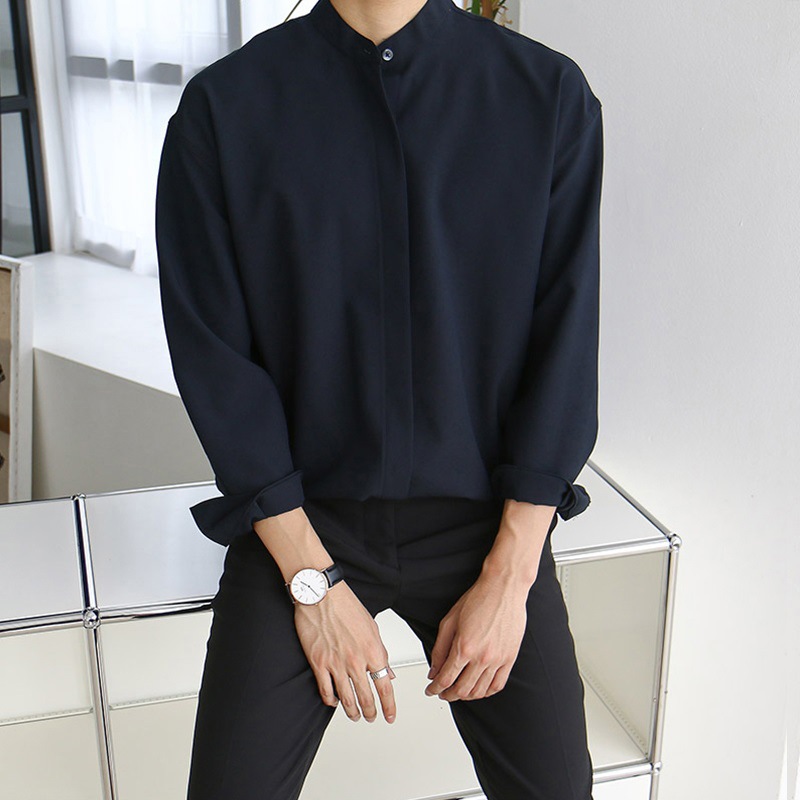 Retro trend solid color Japanese shirt