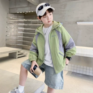 男童夏季外套2026新款中大童夏装儿童运动男孩轻薄连帽防晒衣