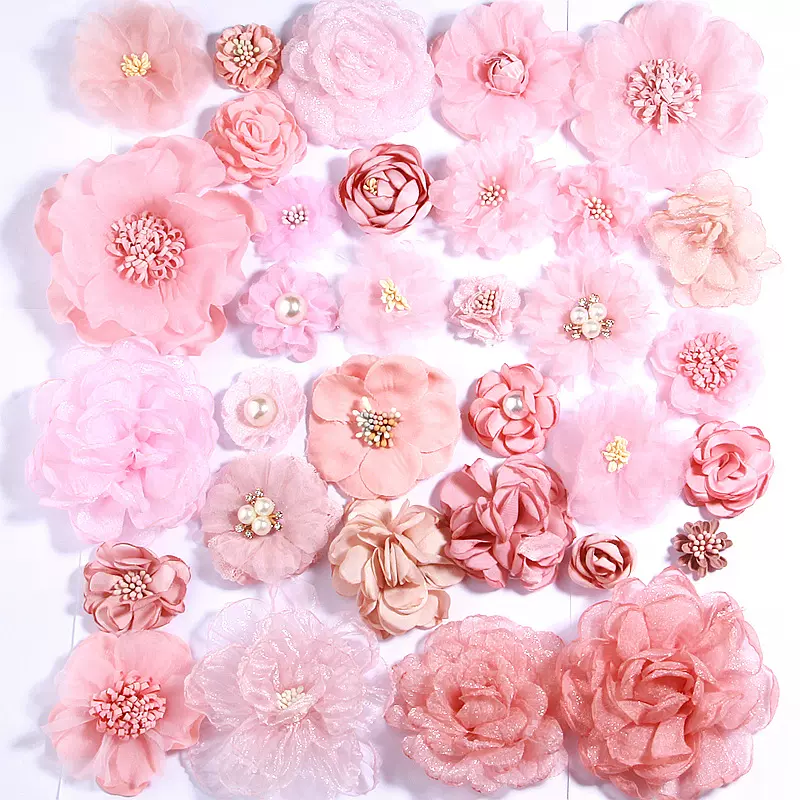 雪芽系列香槟手工烧边山茶花朵头花胸花手腕花发饰服装装饰配件辅