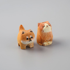 Wood carving kitten orange cat ornaments handicraft pendant gift ornaments kitten keychain handmade landscaping wooden cat