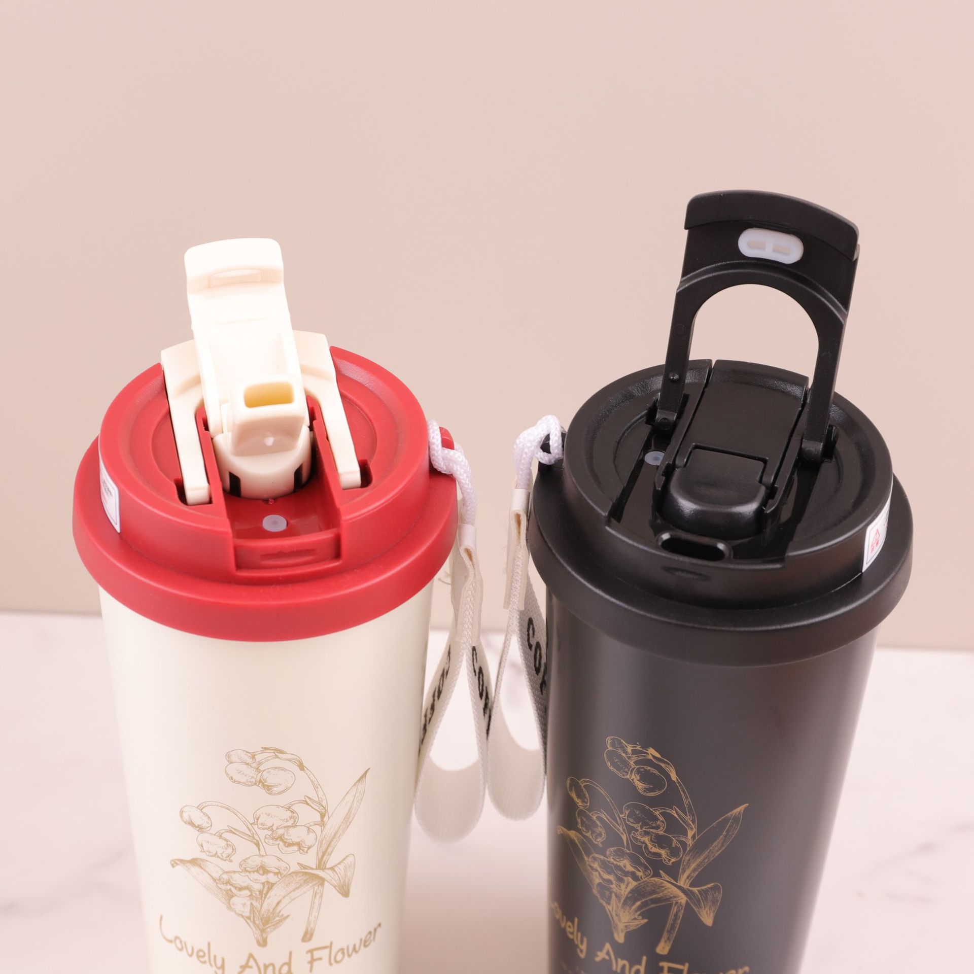 Red orquídea de campana 304 taza de café de acero inoxidable taza de paja de mano taza de aislamiento de agua portátil de oficina al aire libre taza de aislamiento de agua