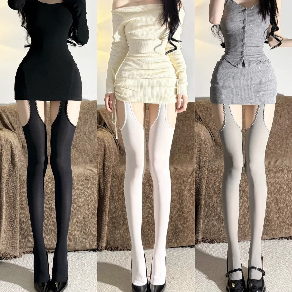 Summer New Style Thigh-High Fishnet Stockings with Sweet and Spicy Design, Women's Velvet Lace Pantyhose