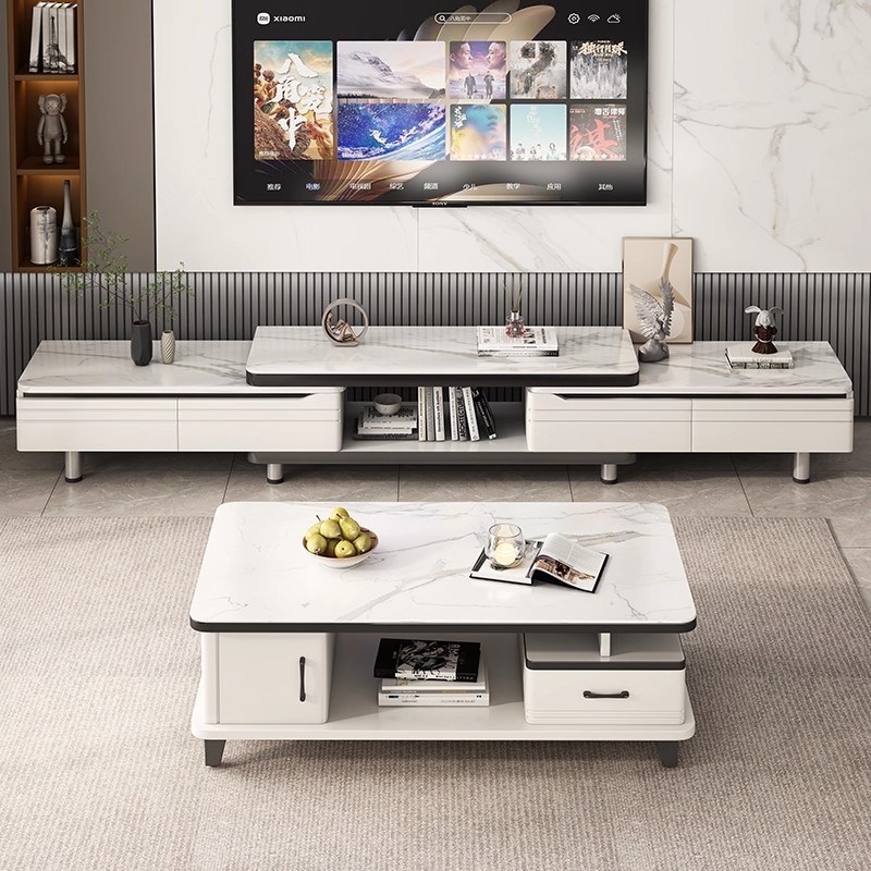 Tv Cabinet for Home Use, Light Luxury with a High-End Feel, Slate Coffee Table Set, Cream Style, Small Apartment Tv Cabinet, Living Room Floor-Standing
