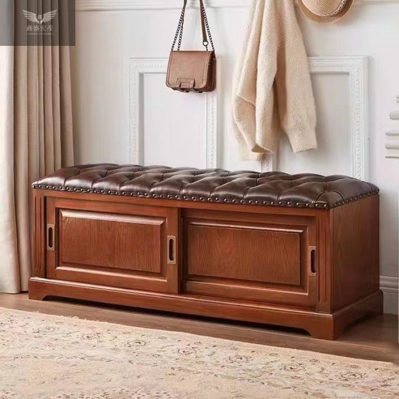 Taburete de cambio de zapatos de madera maciza americana, zapatero, zapatero, sala de estar doméstica de estilo europeo, en la puerta, taburete de zapatos, taburete de almacenamiento multifuncional