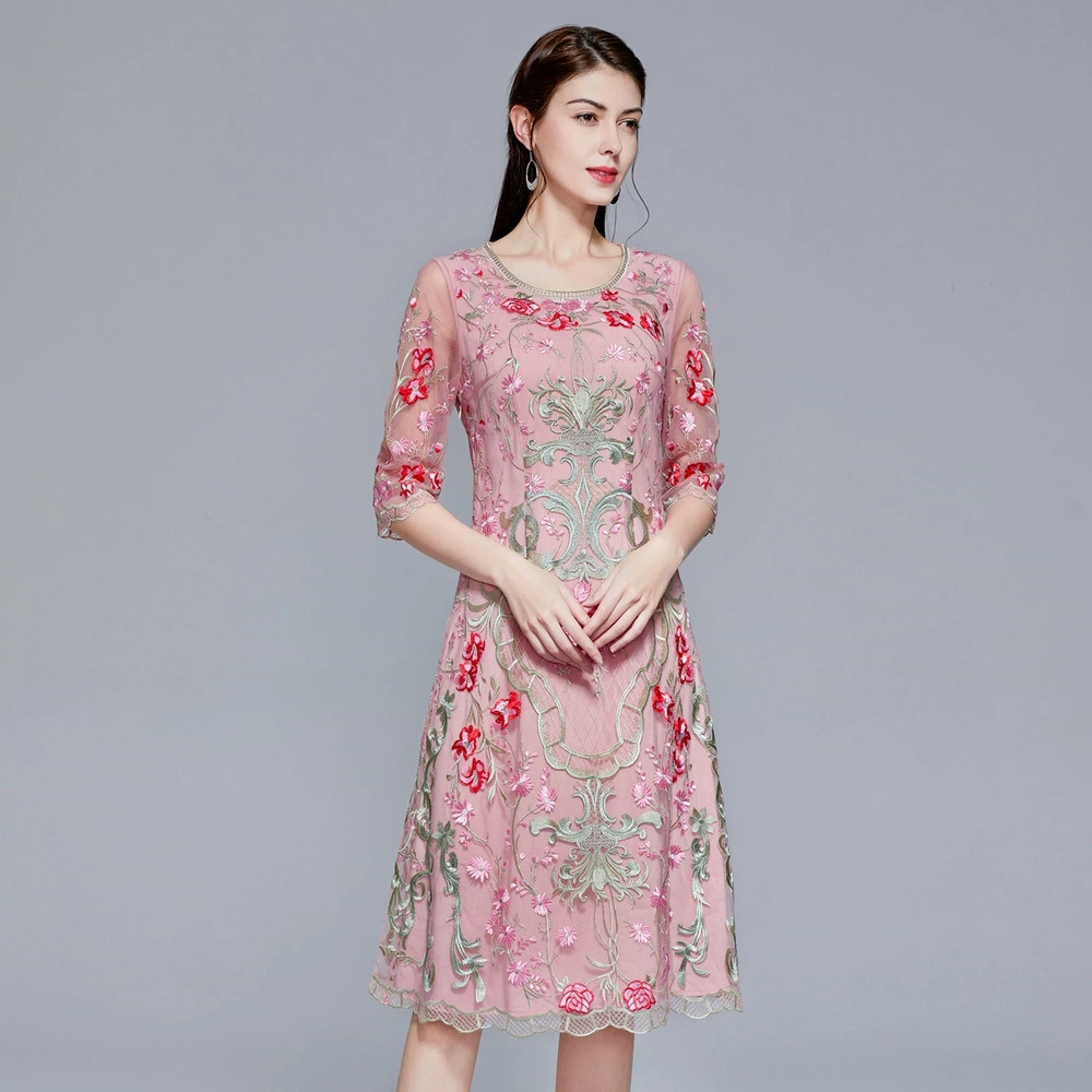 Шенчжэньская брендовая одежда для матери невесты, вышитое платье для женщин среднего и старшего возраста, юбка с цветочным принтом, фасон А-силуэт