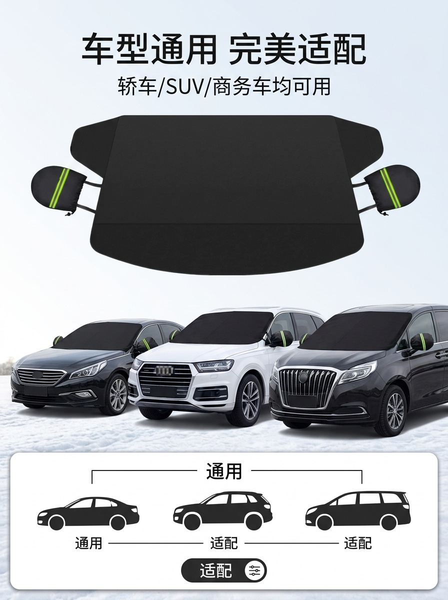 Car snow cover for front windshield, thickened windscreen, anti-freeze magnetic 600D Oxford cloth snow cover, car cover