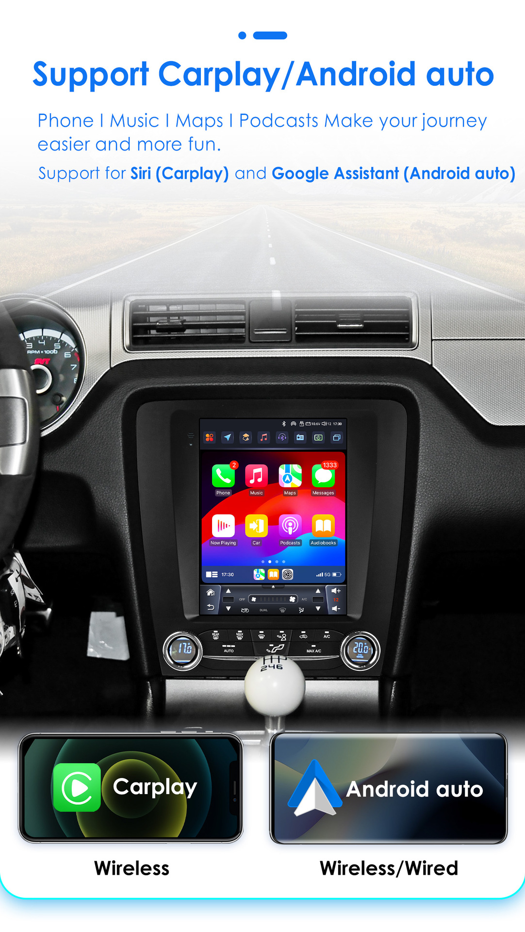 Suitable for 10-14 Ford Mustang Modified Models, Mustang-Specific 9.7inch Vertical Screen Android Large-Screen Navigation Gps