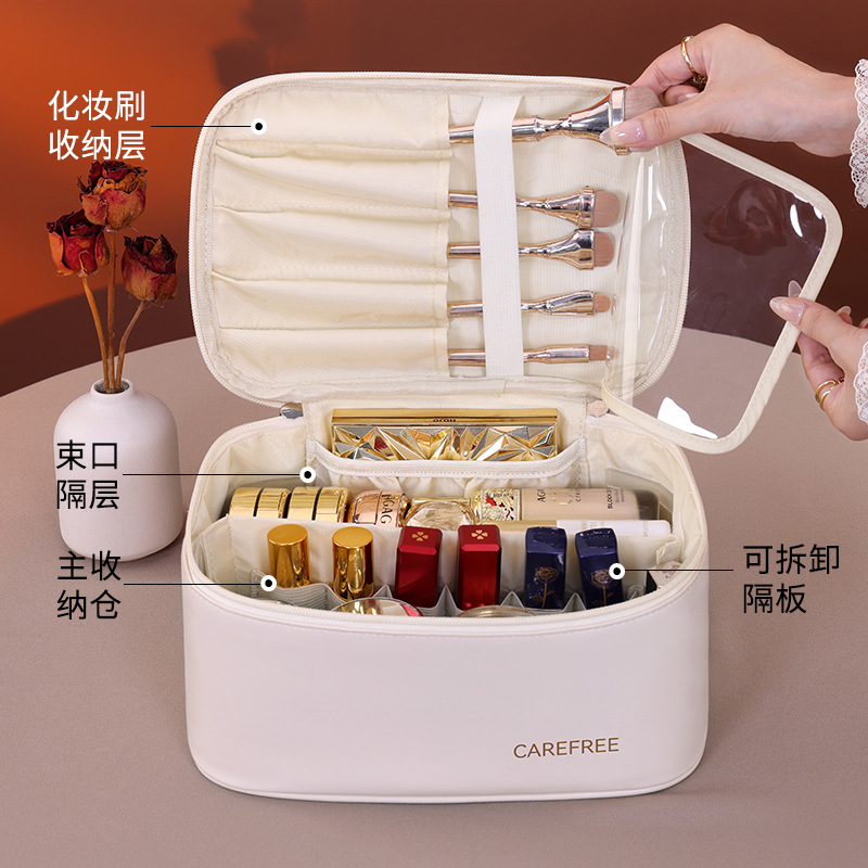 Bolsa de maquillaje de lujo ligera de gran capacidad con partición de alto valor cosmético pu bolsa de maquillaje de viaje bolsa de maquillaje portátil image 4