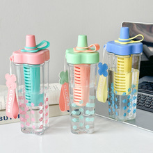 夏季高颜值四叶草吸管杯简约创意大容量女生户外带茶隔塑料水杯